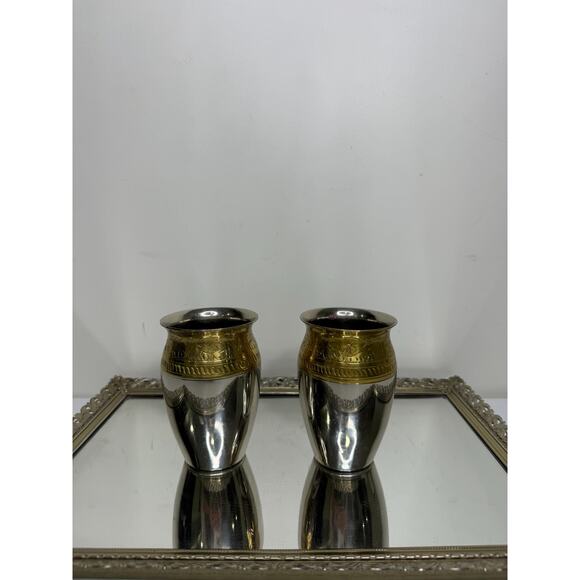 Stunning Rare Antique Silver and Brass Vases with Floral Design - Picture 10 of 10